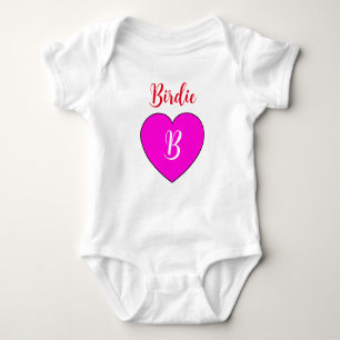 Monogrammed Pink Heart with Name - Cute Baby Girl Baby Bodysuit