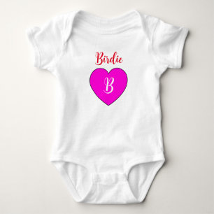 Monogrammed Pink Heart with Name - Cute Baby Girl Bodysuit