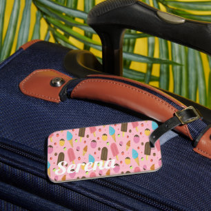 Monogrammed Pink Ice Cream Luggage Tag