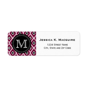Monogrammed Pink Ikat Diamond Pattern Return Address Label