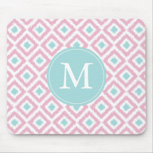 Monogrammed Pink & Lilac Ikat Pattern Mouse Pad