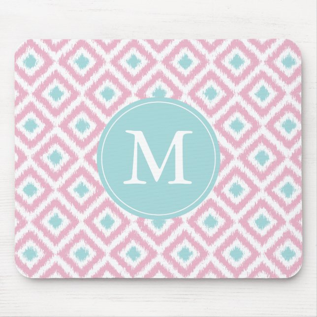 Monogrammed Pink & Lilac Ikat Pattern Mouse Pad (Front)