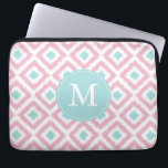 Monogrammed Pink Mint Diamond Ikat Pattern Laptop Sleeve<br><div class="desc">Stylish and chic design features a colourful and trendy diamonds ikat pattern and can be personalised with your monogram,  initial,  name,  or any text of your choice for a perfect custom gift!</div>