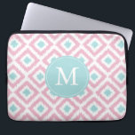 Monogrammed Pink Mint Diamond Ikat Pattern Laptop Sleeve<br><div class="desc">Stylish and chic design features a colourful and trendy diamonds ikat pattern and can be personalised with your monogram,  initial,  name,  or any text of your choice for a perfect custom gift!</div>