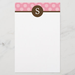 Monogrammed Pink Polka Dots Stationery