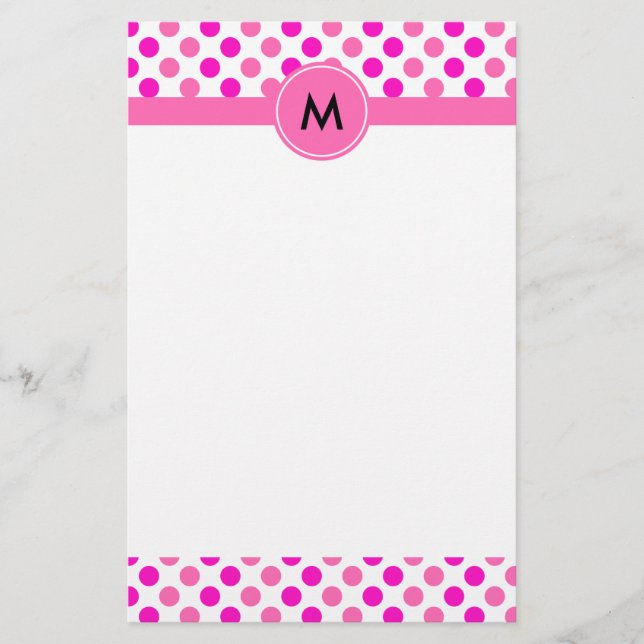 Monogrammed Pink Polka Dots Stationery (Front)