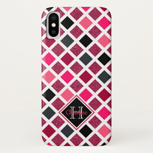 Monogrammed Pink Purple Girly Geometric Pattern Case-Mate iPhone Case (Back)