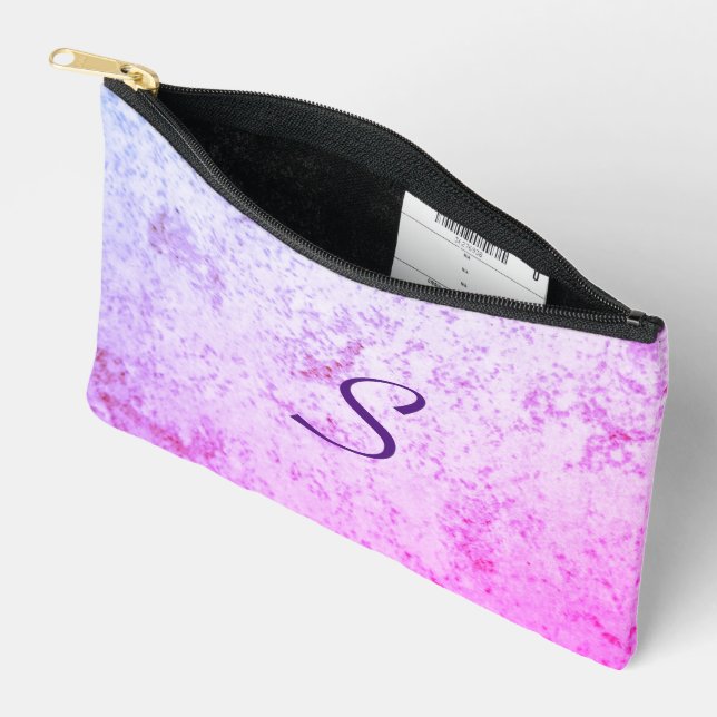 Monogrammed Pink & Purple Marbled Pencil Pouch (Open)