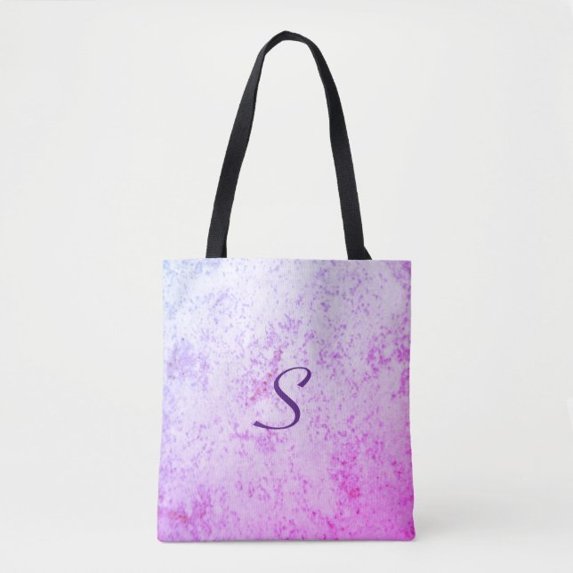 Monogrammed Pink & Purple Marbled  Tote Bag (Front)