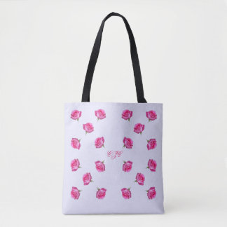 Monogrammed Pink Roses All-Over-Print Tote