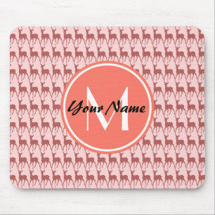 Monogrammed Pink Salmon Deer, Personalised Name Mouse Pad