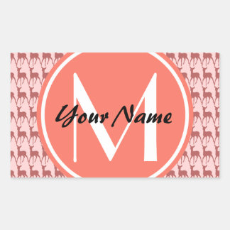 Monogrammed Pink Salmon Deer, Personalised Name Rectangular Sticker