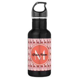 Monogrammed Pink Salmon Deer, Personalized Name 532 Ml Water Bottle