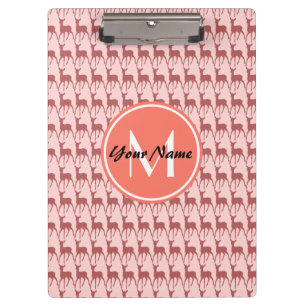 Monogrammed Pink Salmon Deer, Personalized Name Clipboard