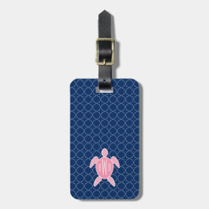 Monogrammed Pink Sea Turtle Blue Quatrefoil Luggage Tag