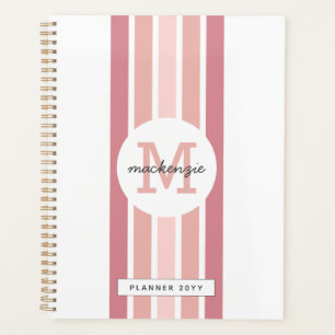 Monogrammed Pink Shade Stripes Personalised Planner