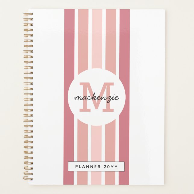 Monogrammed Pink Shade Stripes Personalised Planner (Front)