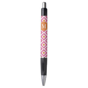Monogrammed Pink Tangerine Diamond Ikat Pattern