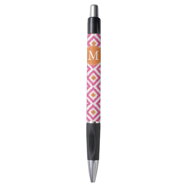 Monogrammed Pink Tangerine Diamond Ikat Pattern (Front Vertical)