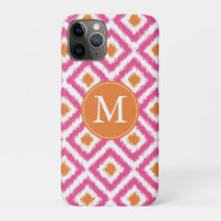 Monogrammed Pink Tangerine Diamond Ikat Pattern
