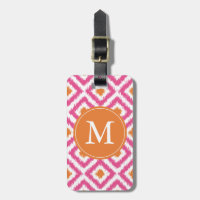 Monogrammed Pink Tangerine Diamonds Ikat Pattern