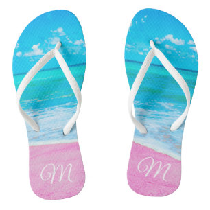 Monogrammed Pink Tropical Sand Beach Thongs