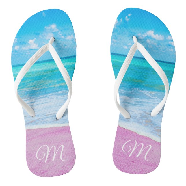 Monogrammed Pink Tropical Sand Beach Thongs (Footbed)