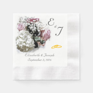 Monogrammed Pink & White Floral Wedding Napkins