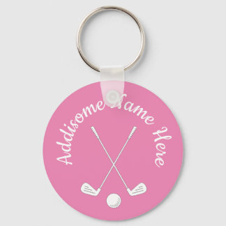 Monogrammed Pink White golfball club Ladies Keych Key Ring