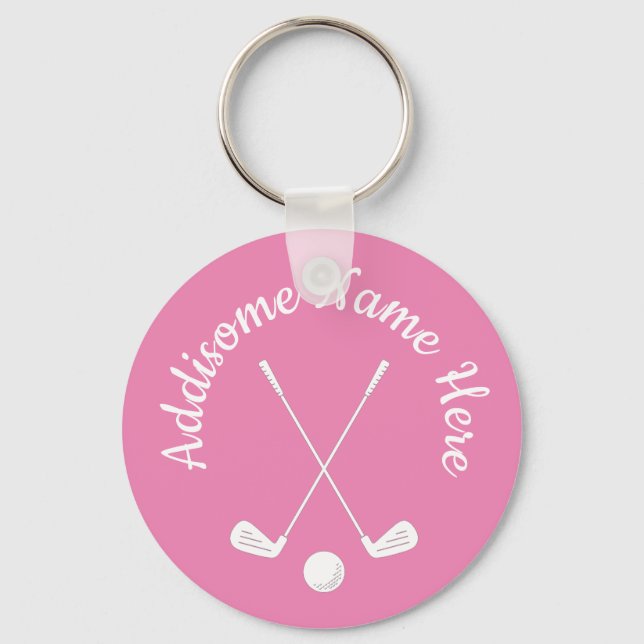 Monogrammed Pink White golfball club Ladies  Keych Key Ring (Front)