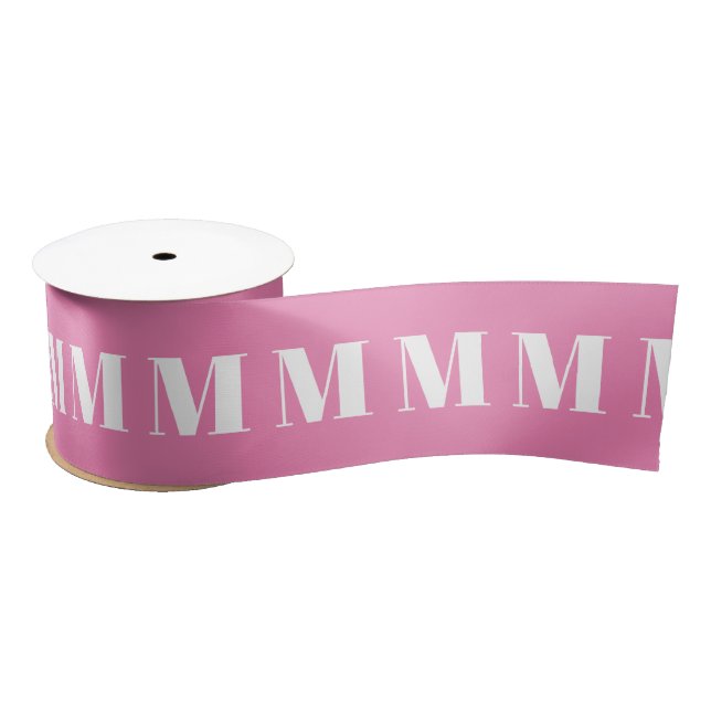 Monogrammed pink white initial pattern satin ribbon (Spool)