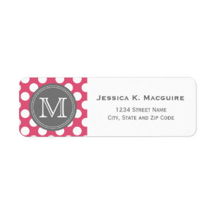 Monogrammed Pink White Polka Dot Pattern Return Address Label