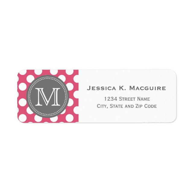 Monogrammed Pink White Polka Dot Pattern Return Address Label (Front)
