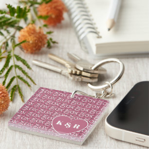 Monogrammed Pink XO Love Valentines Day Key Ring