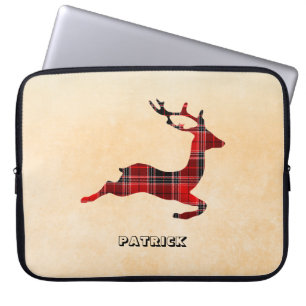 Monogrammed Plaid Deer Laptop Sleeve