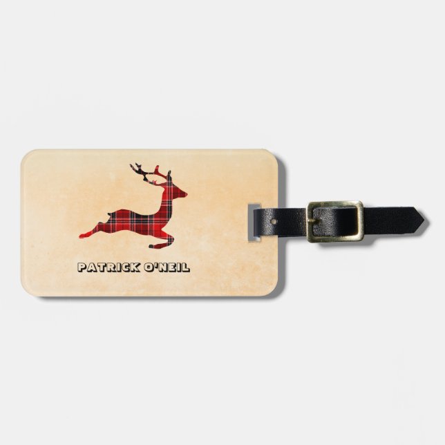 Monogrammed Plaid Deer Luggage Tag (Front Horizontal)