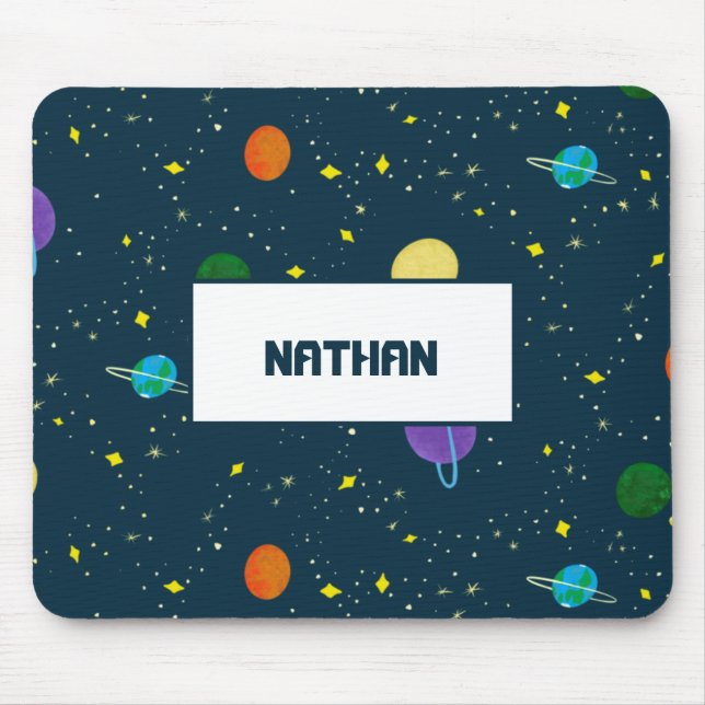 Monogrammed Planets Stars in Space Universe Galaxy Mouse Pad (Front)