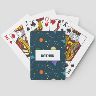 Monogrammed Planets Stars in Space Universe Galaxy Playing Cards