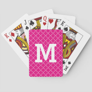 Monogrammed playing cards with quatrefoil pattern