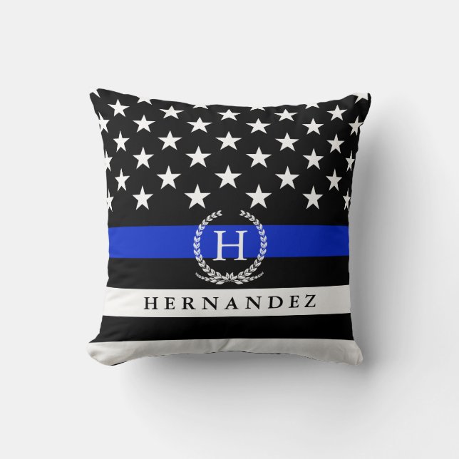 Monogrammed Police Styled American Flag Custom Cushion (Front)