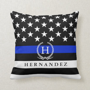 Monogrammed Police Styled American Flag Custom Cushion