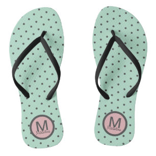 Monogrammed Polka Dots Aqua Blue Pink Thongs