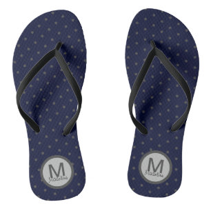 Monogrammed Polka Dots Grey Dark Blue Thongs