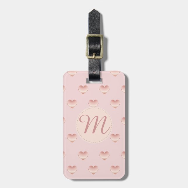 Monogrammed Precious Rose Gold Heart Pattern Luggage Tag (Front Vertical)