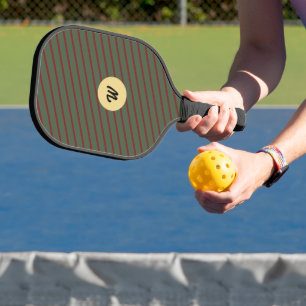 Monogrammed Preppy Forest Green & Burgundy Stripes Pickleball Paddle