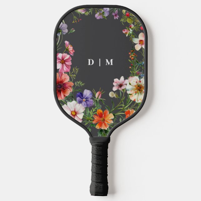 Monogrammed Pretty Modern Floral Pickleball Paddle (Back)
