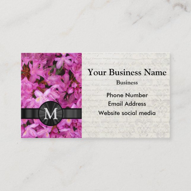 Monogrammed pretty pink floral flower business card (Front)