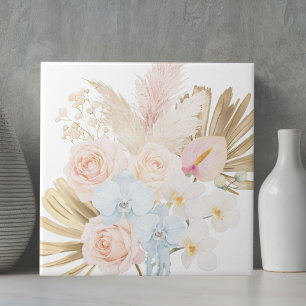 Monogrammed Pretty Tropical Flower Bouquet Floral Ceramic Tile