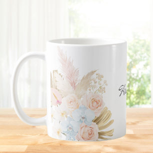 Monogrammed Pretty Tropical Flower Bouquet Floral Coffee Mug