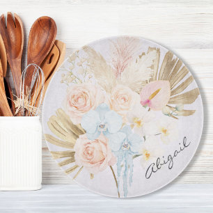Monogrammed Pretty Tropical Flower Bouquet Floral Cutting Board